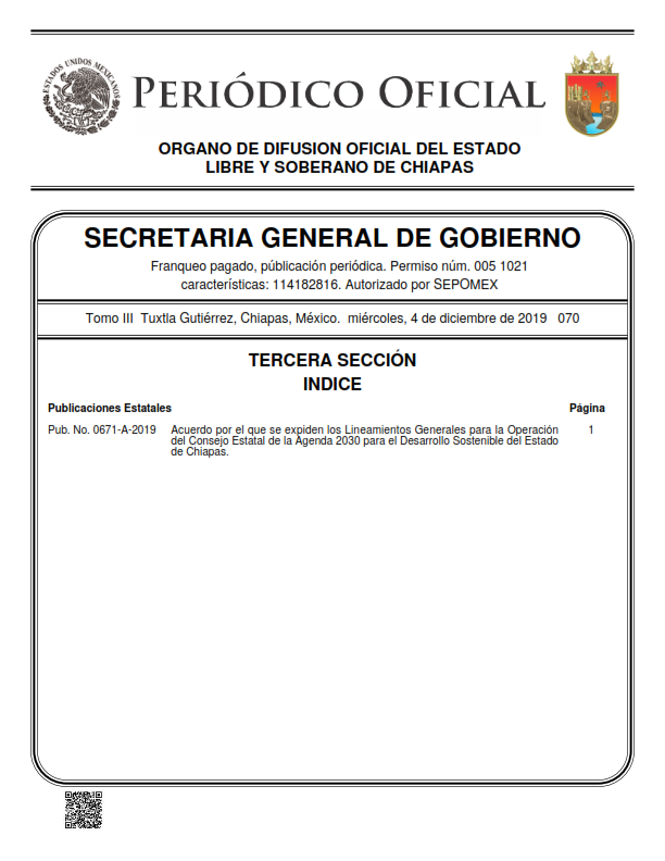 Acuerdo por el que se expiden los Lineamientos Generales para la Operación del Consejo Estatal de la Agenda 2030 para el Desarrollo Sostenible del Estado de Chiapas.